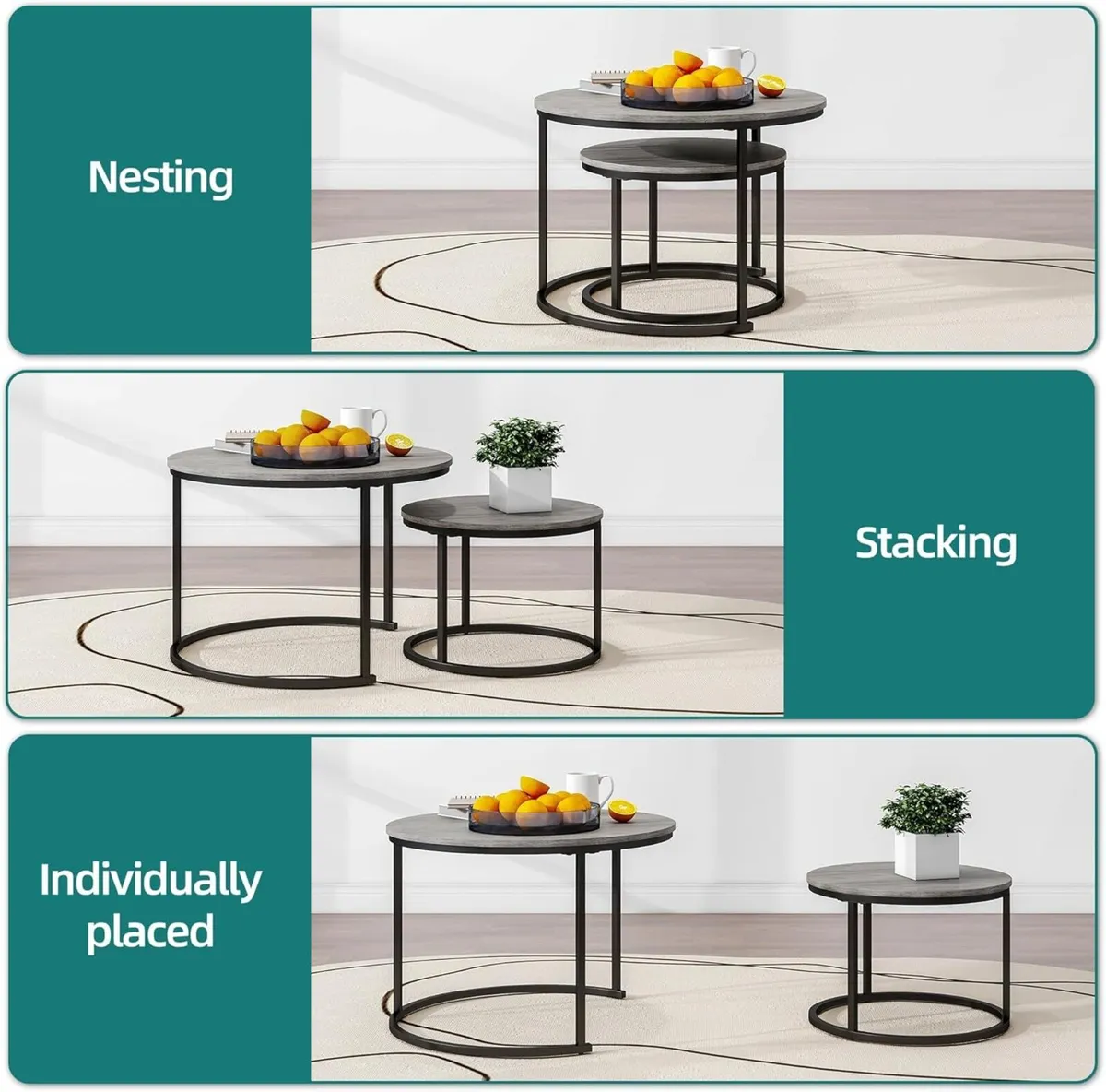 Round Coffee Table Set of 2 Nest Tables for - Image 4