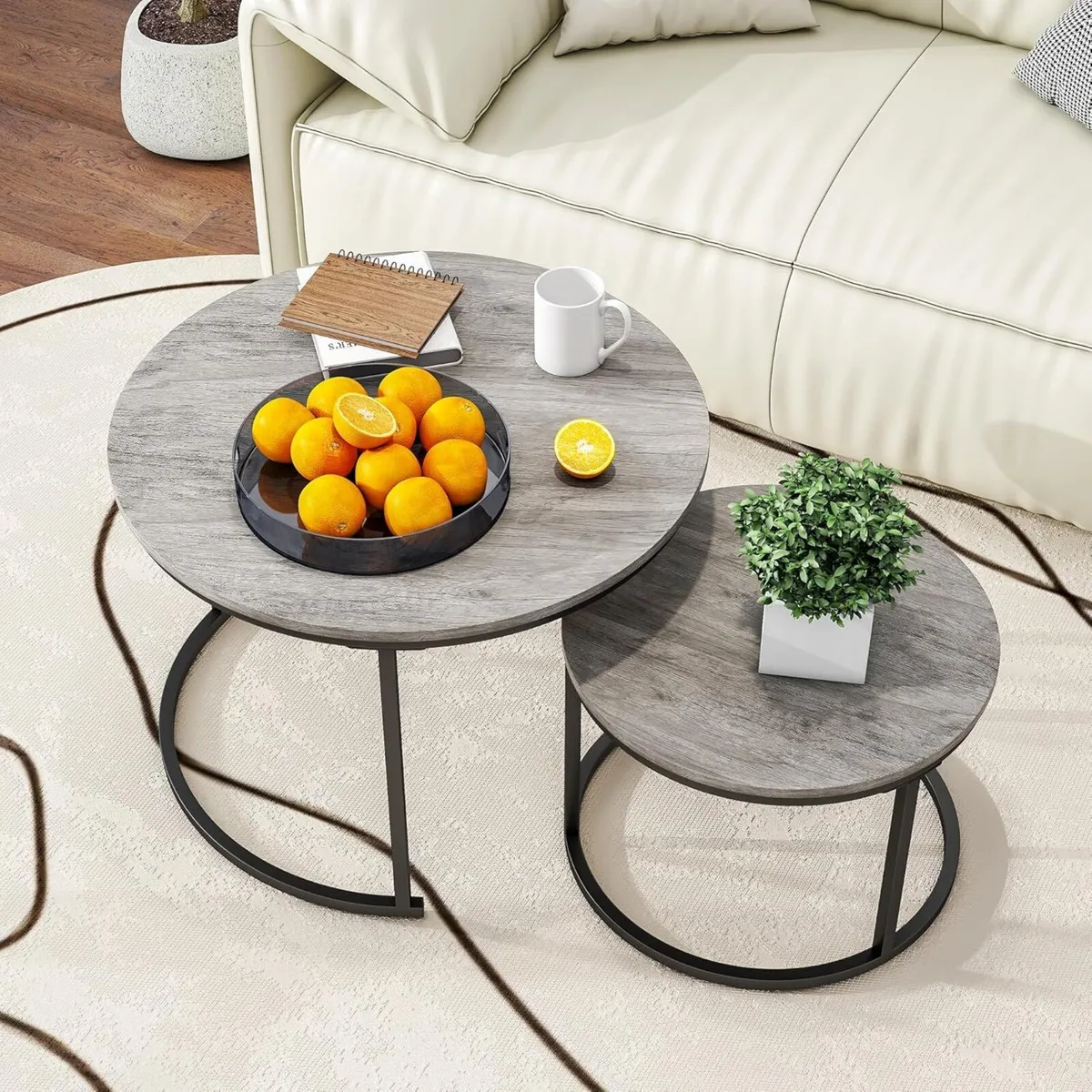 Round Coffee Table Set of 2 Nest Tables for - Image 1
