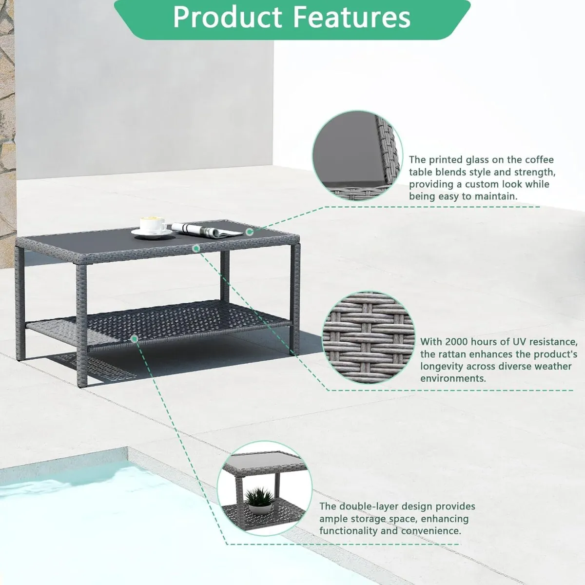 Rectangle All Weather Rattan Wicker Outdoor - Image 3