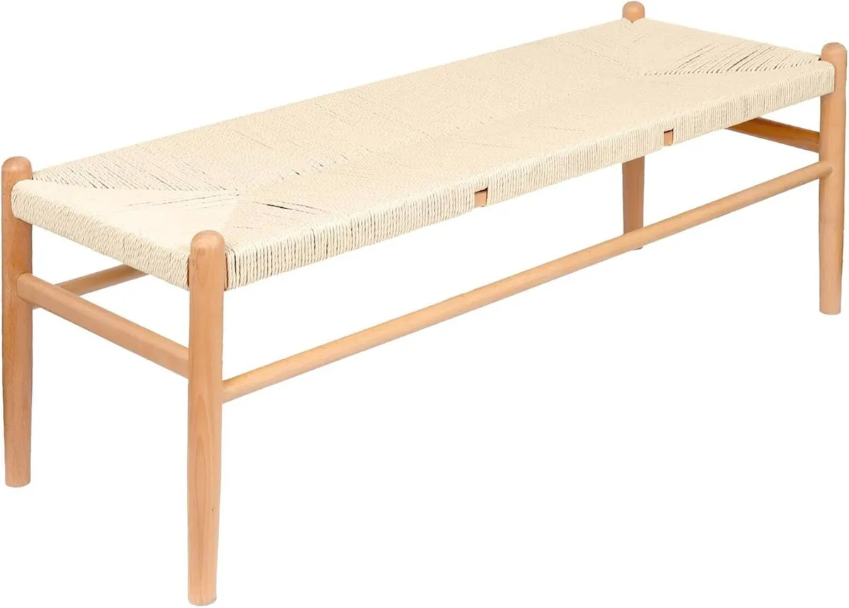 Wooden Dining Bench - Natural Beech/Woven Rope - Image 3