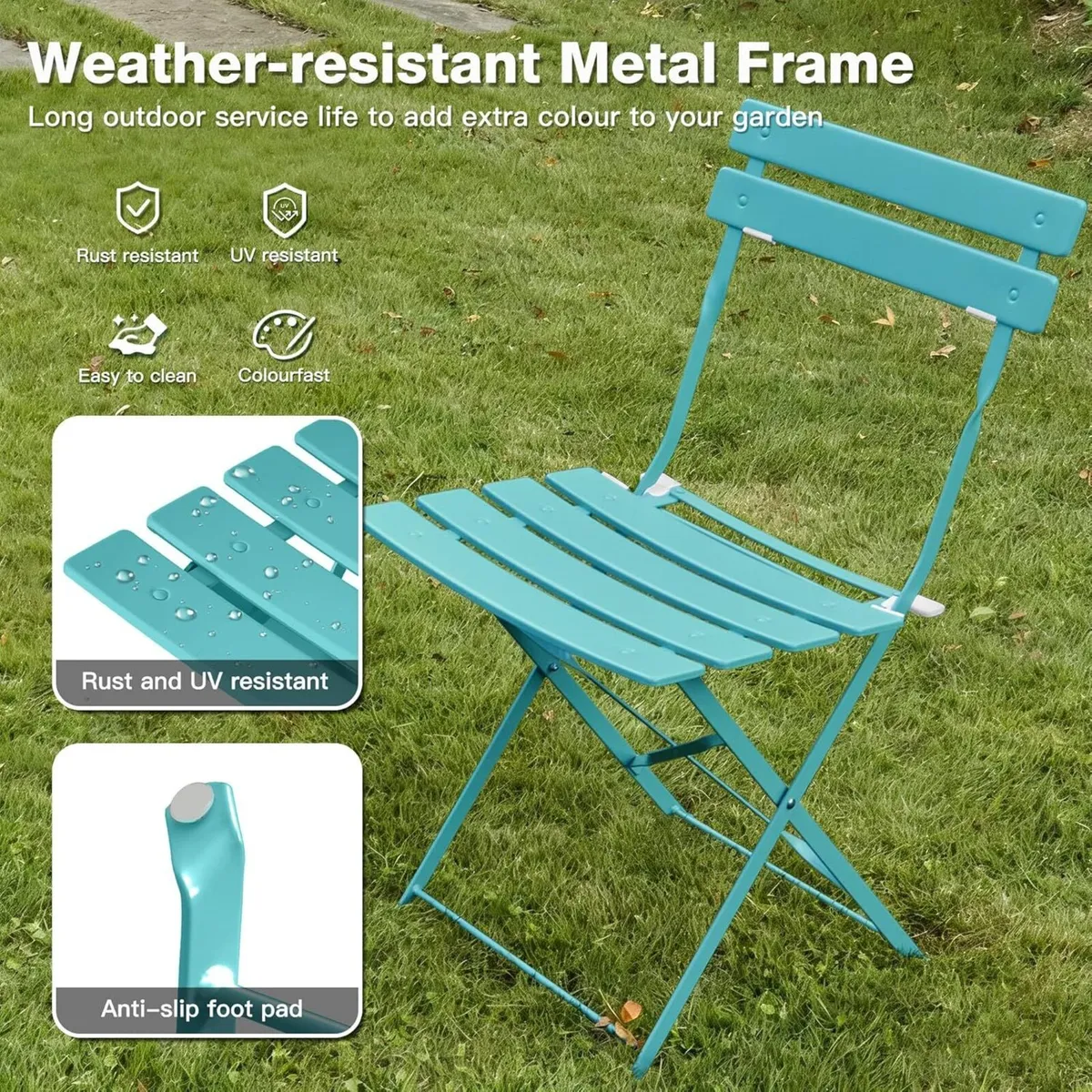 Folding Bistro Table and Chairs Set of 2 Balcony - Image 4