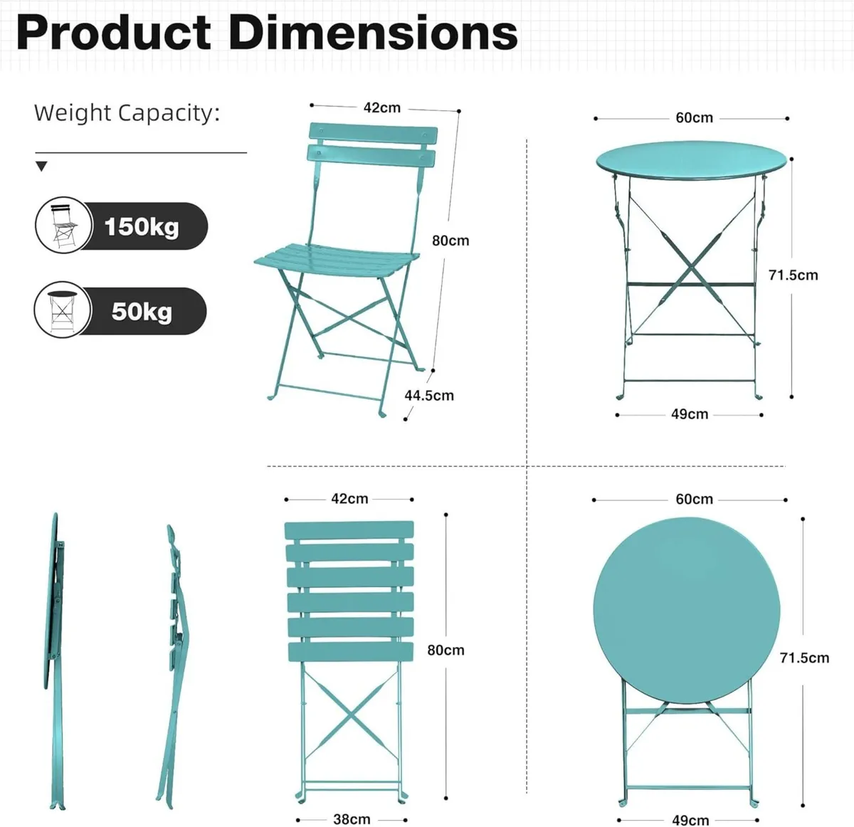 Folding Bistro Table and Chairs Set of 2 Balcony - Image 3
