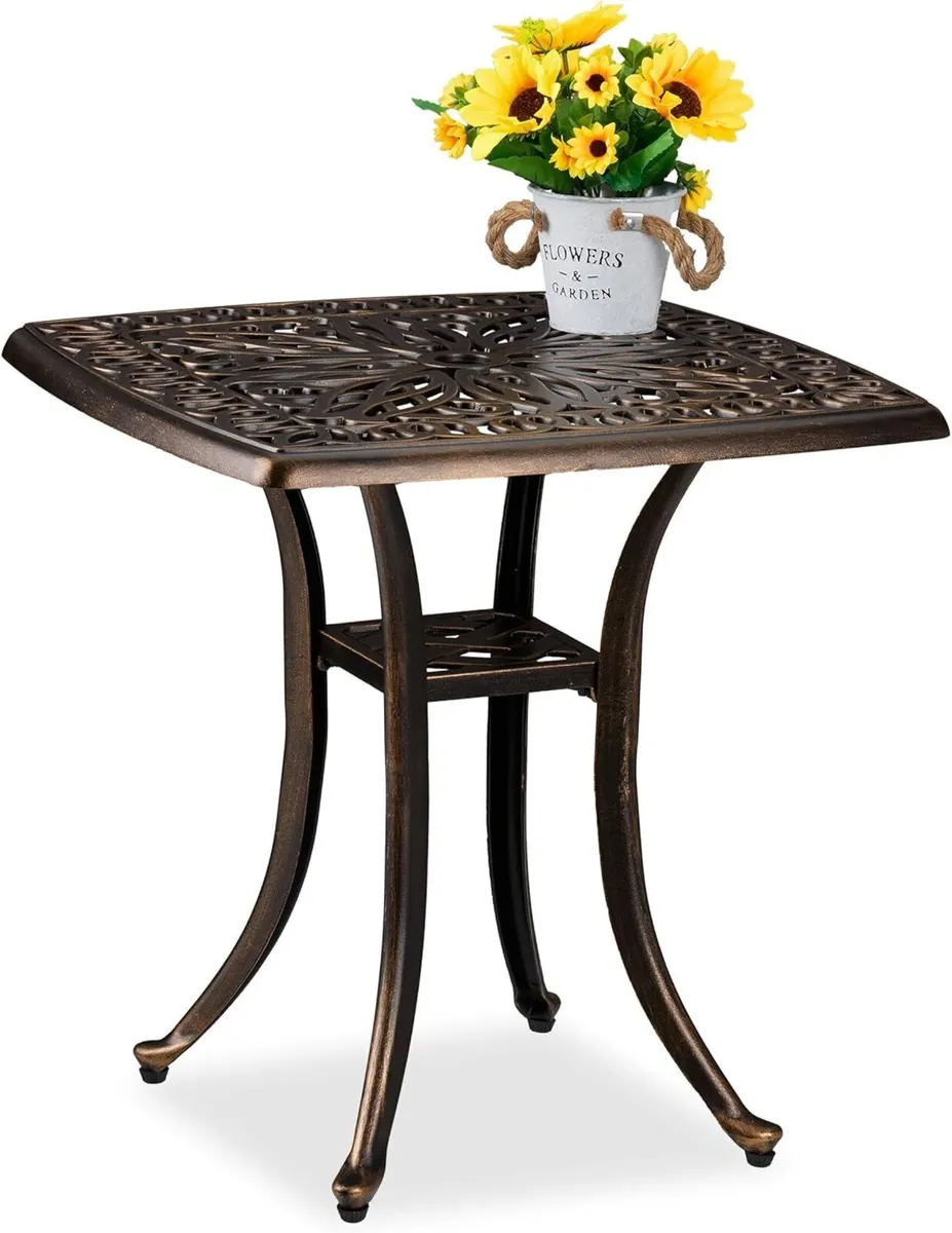 Garden Side Table Antique Look Cast Aluminum - Image 1