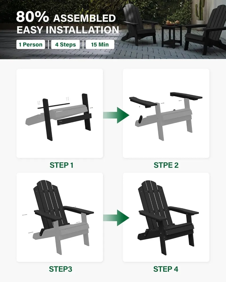 Folding Adirondack Chair Weather Resistant - Image 4