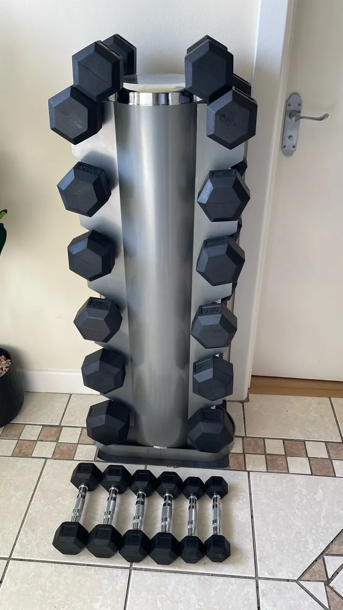 Hex Rubber Dumbells Sets with Rack - Image 1