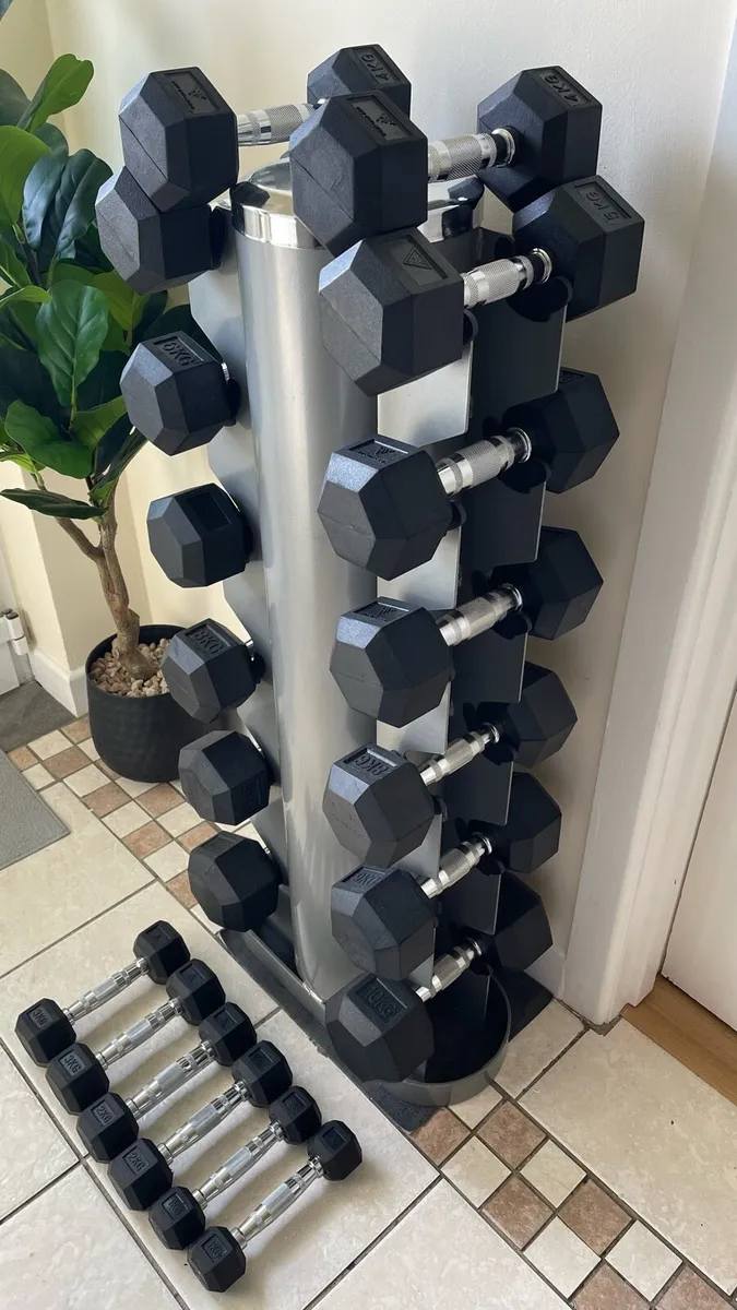 Hex Rubber Dumbells Sets with Rack - Image 2