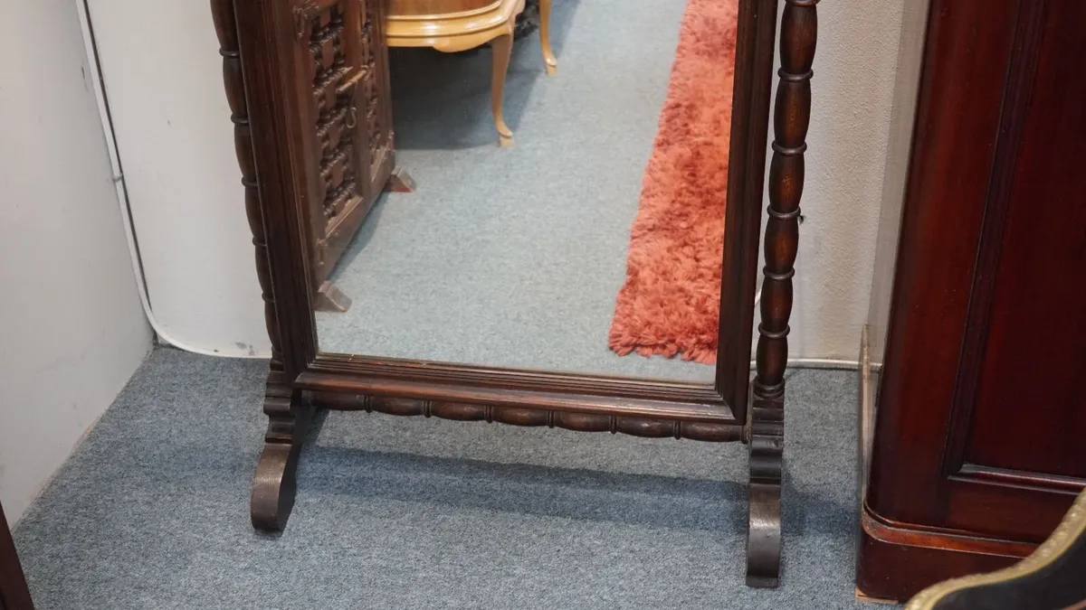 Victorian Oak Cheval Mirror - 19th Century - Image 3