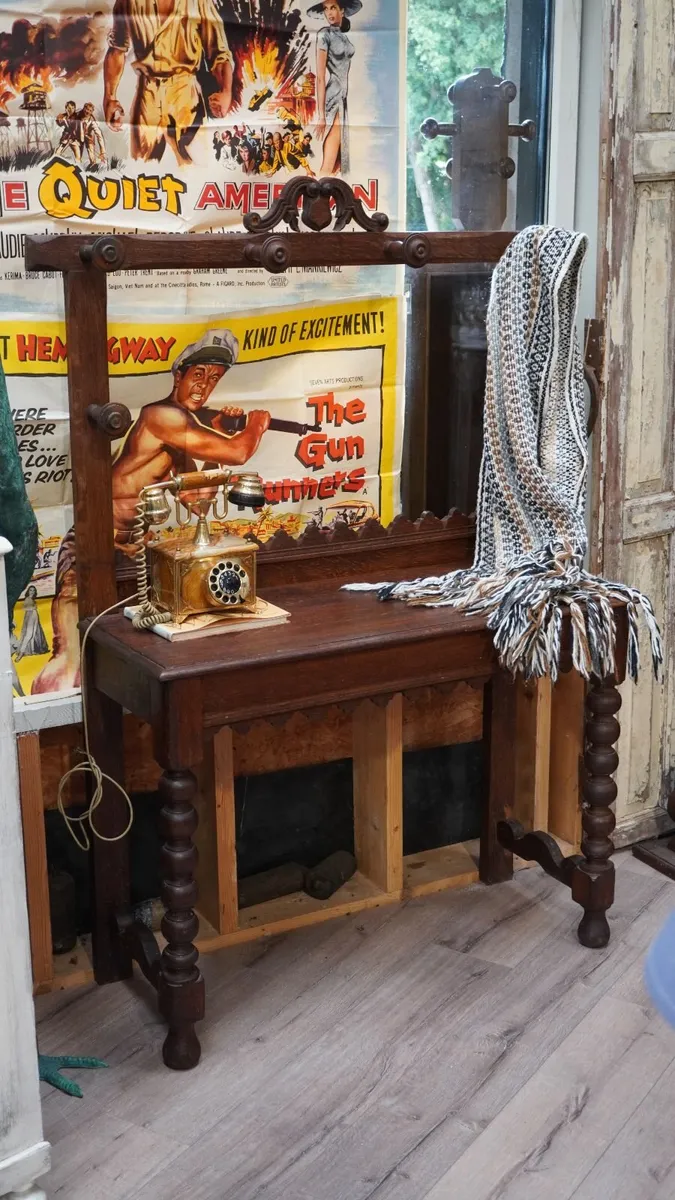 Antique Oak Console Hall Table with Coat Rack - Image 1