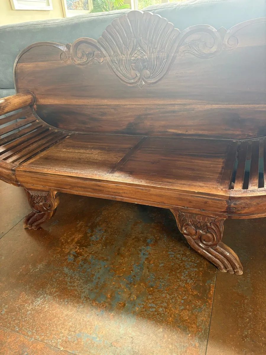 Solid Wood Bench/Settle with Ornate Carving - Image 1