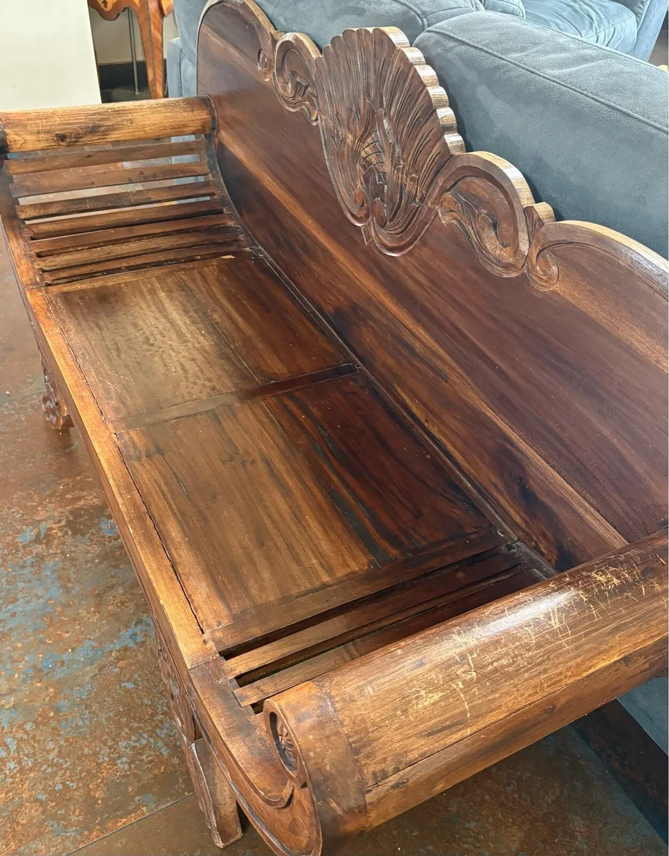 Solid Wood Bench/Settle with Ornate Carving - Image 2