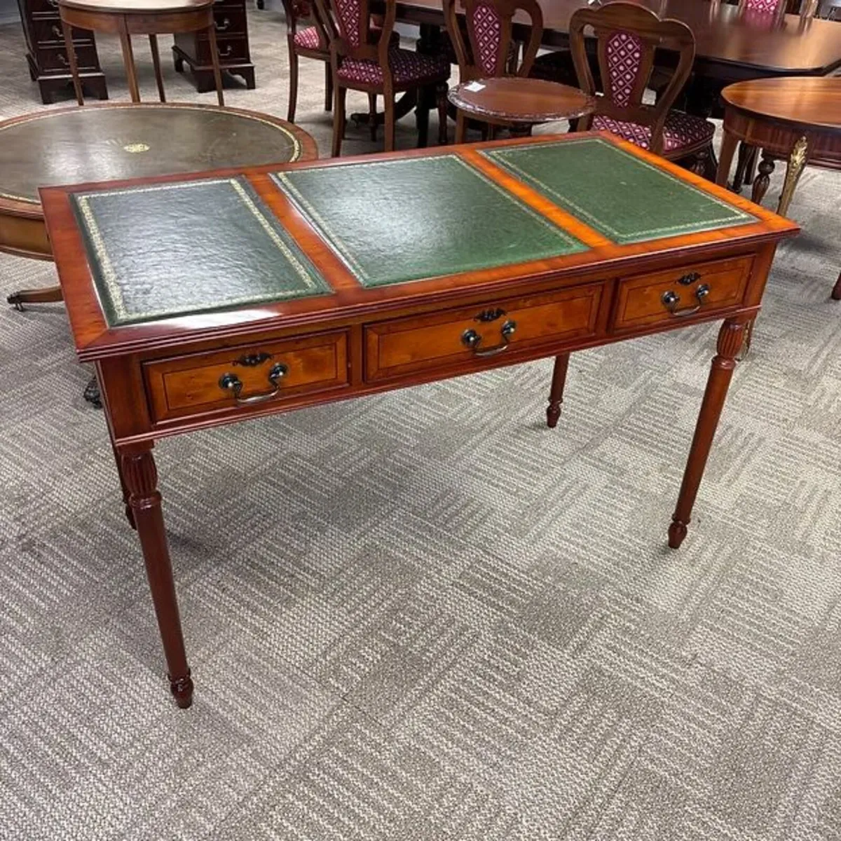 Fabulous yew leather top writing console table