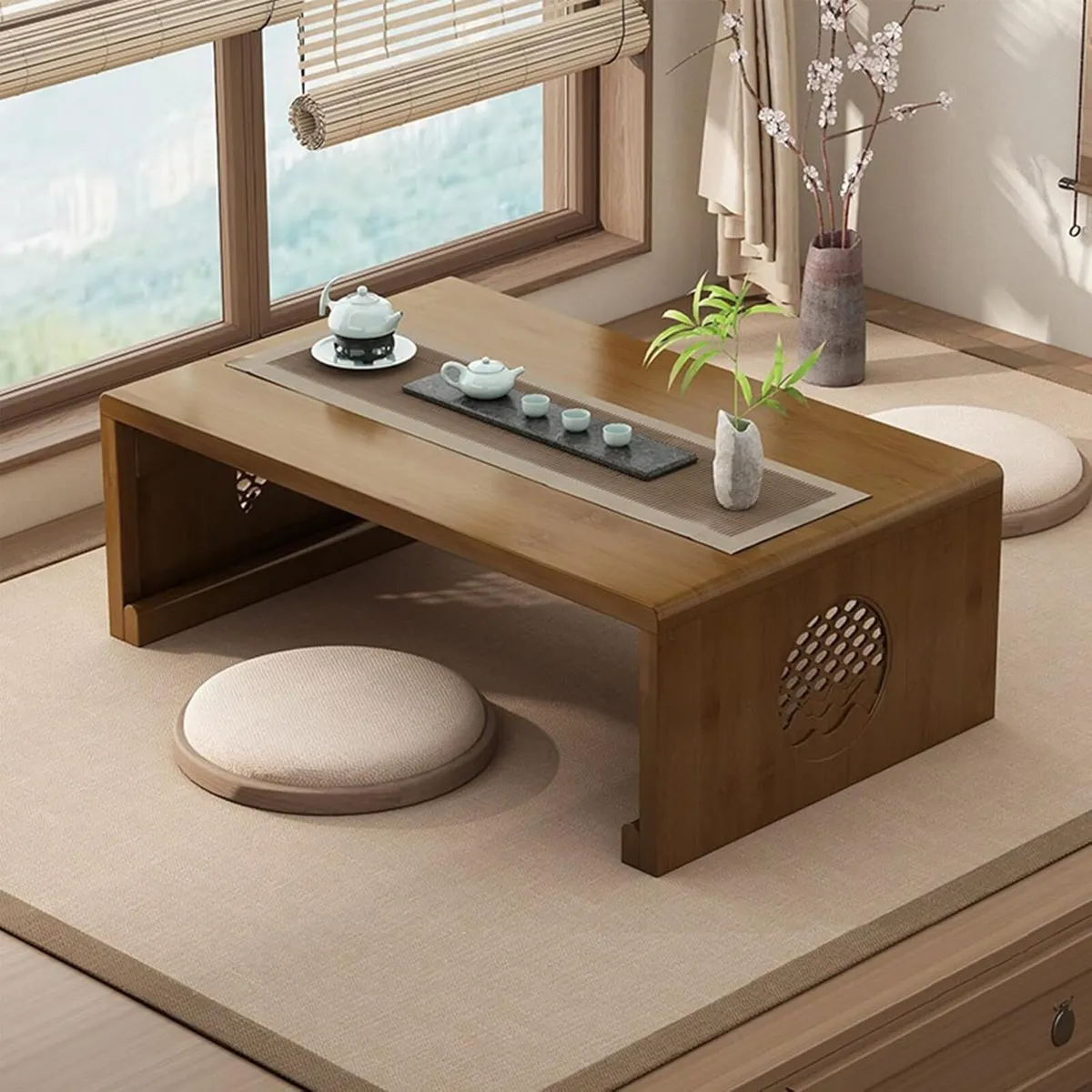Bamboo Chinese Tea Floor Table Japanese Foldable - Image 1