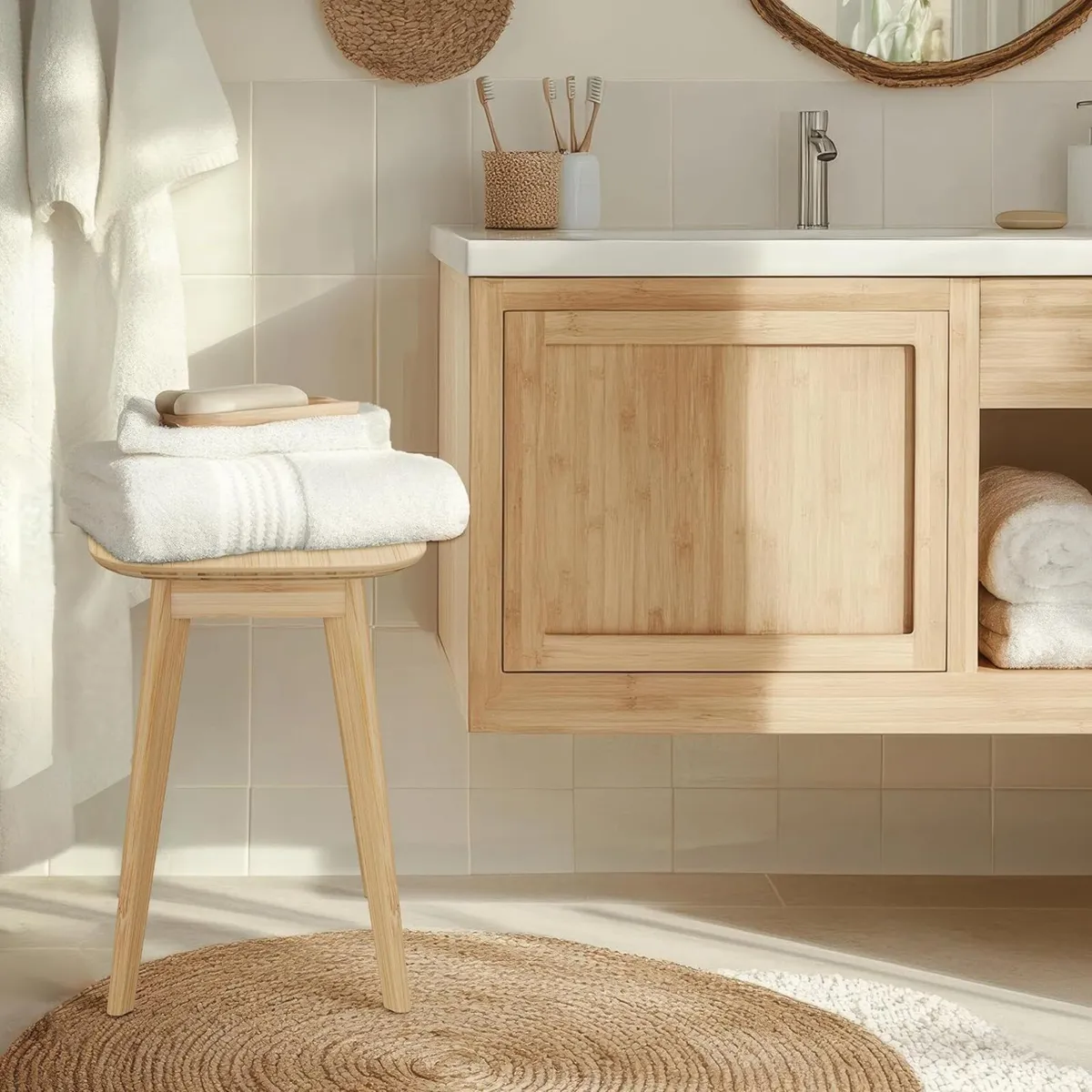 bamboo stools 2 seaters for kitchen hallway - Image 4