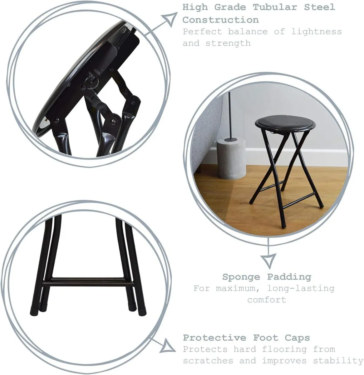 Grey Padded Folding Stools - Pack of 8 Easy Store - Image 4