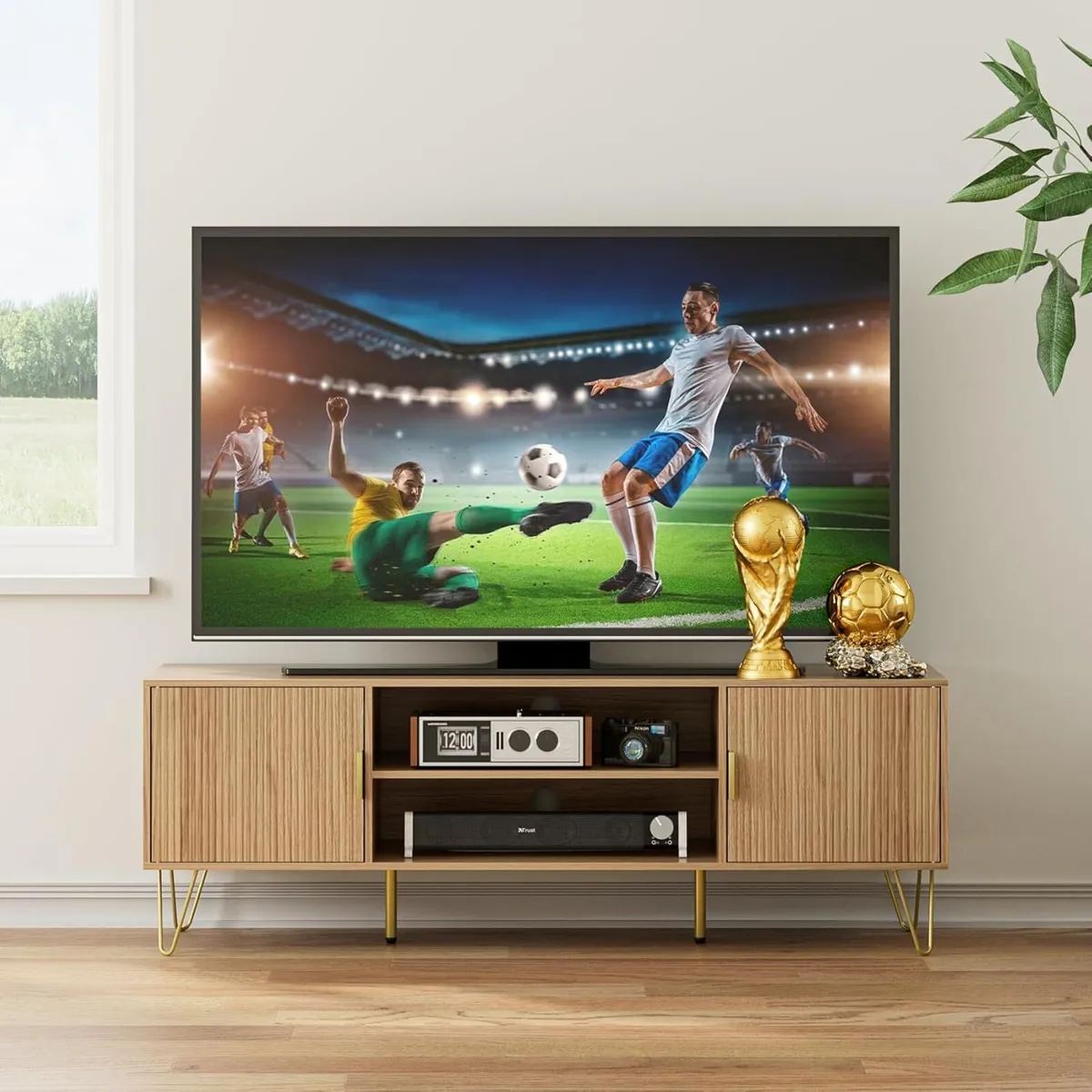 Black Wood TV Stand for up to 65 Inch 137cm Unit - Image 1