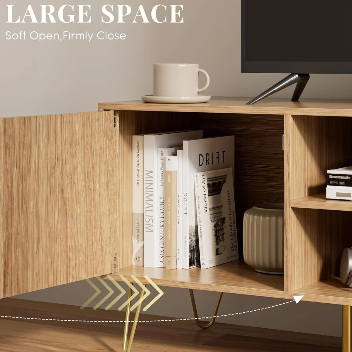 Black Wood TV Stand for up to 65 Inch 137cm Unit - Image 3