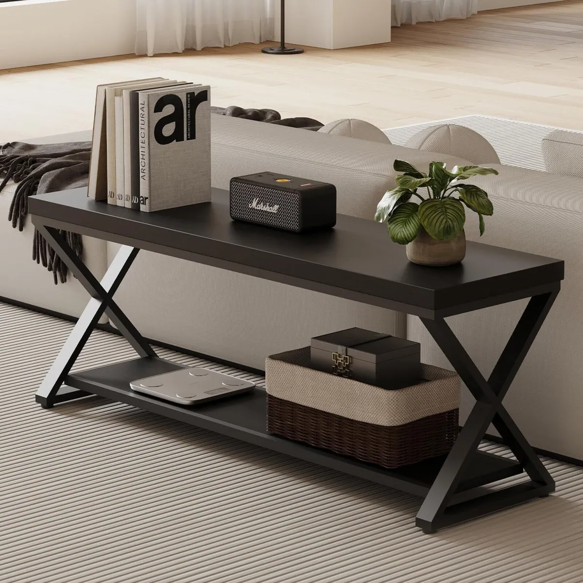 Black Bench Modern Entryway for Bedroom Wood - Image 4