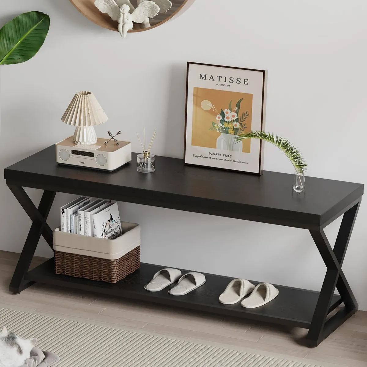 Black Bench Modern Entryway for Bedroom Wood - Image 1