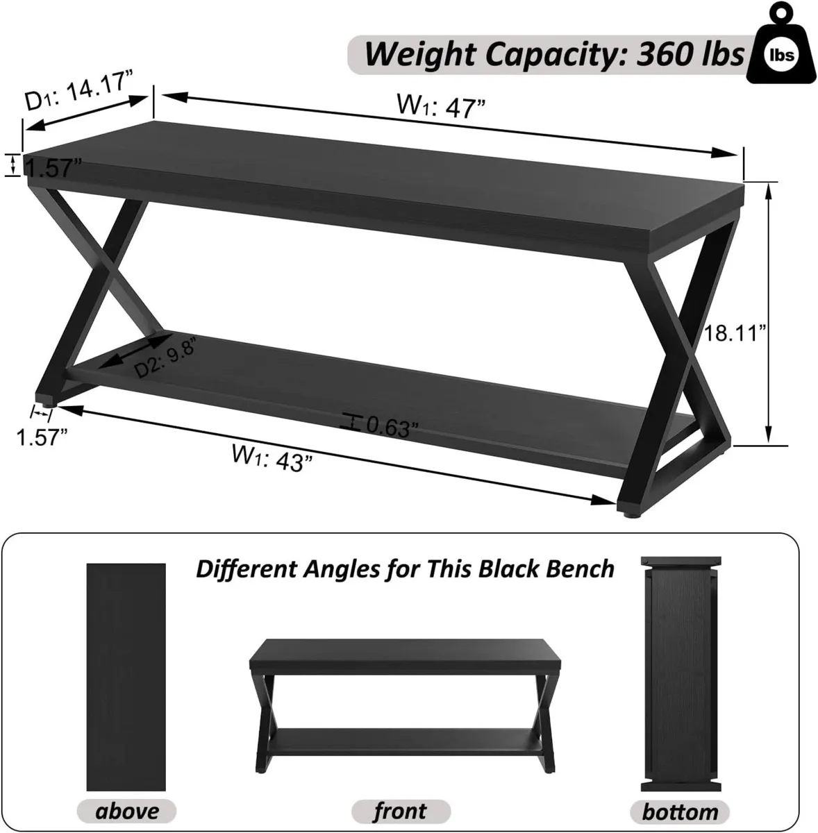 Black Bench Modern Entryway for Bedroom Wood - Image 2