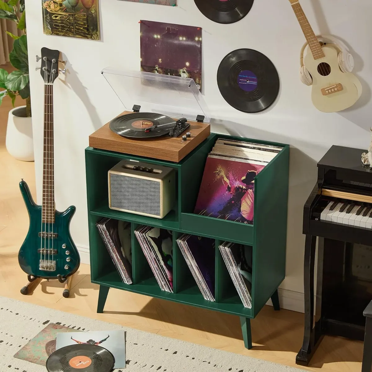 Large Record Stand With Storage and Shelf - Vinyl - Image 2