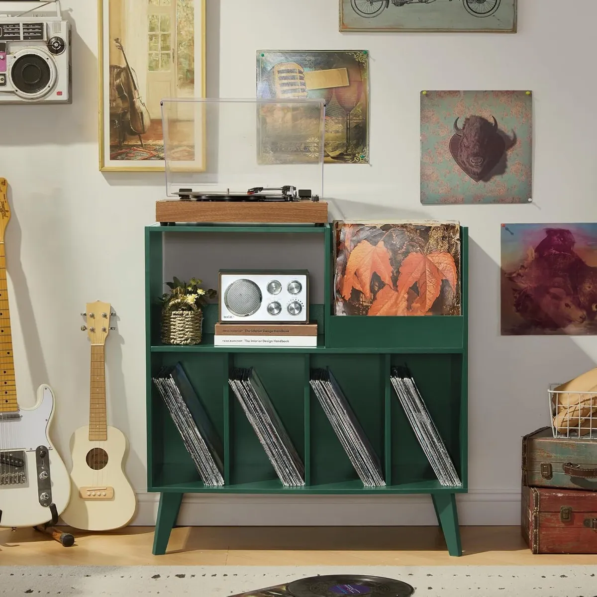 Large Record Stand With Storage and Shelf - Vinyl - Image 3