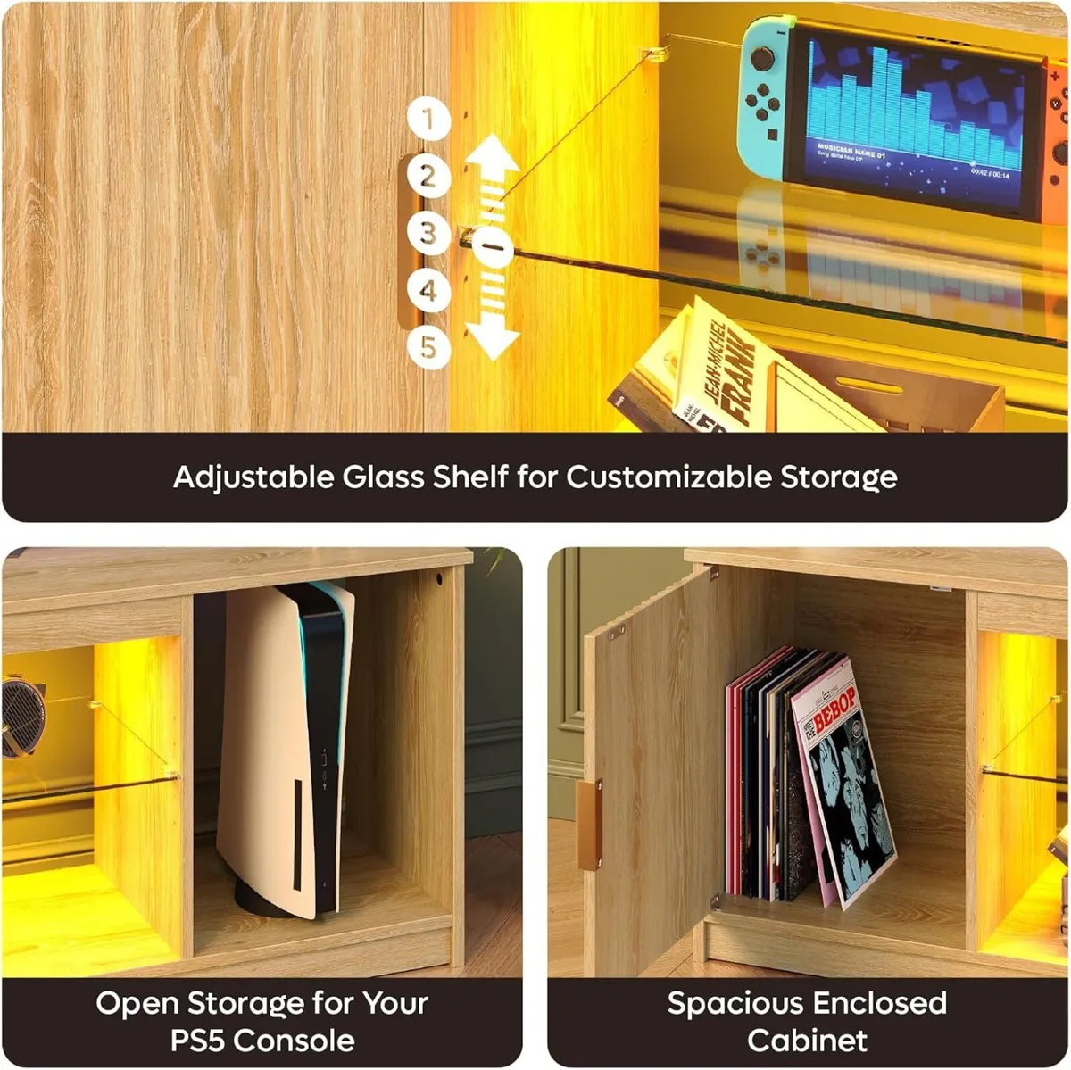 65-inch TV stand gaming media center with glossy - Image 3