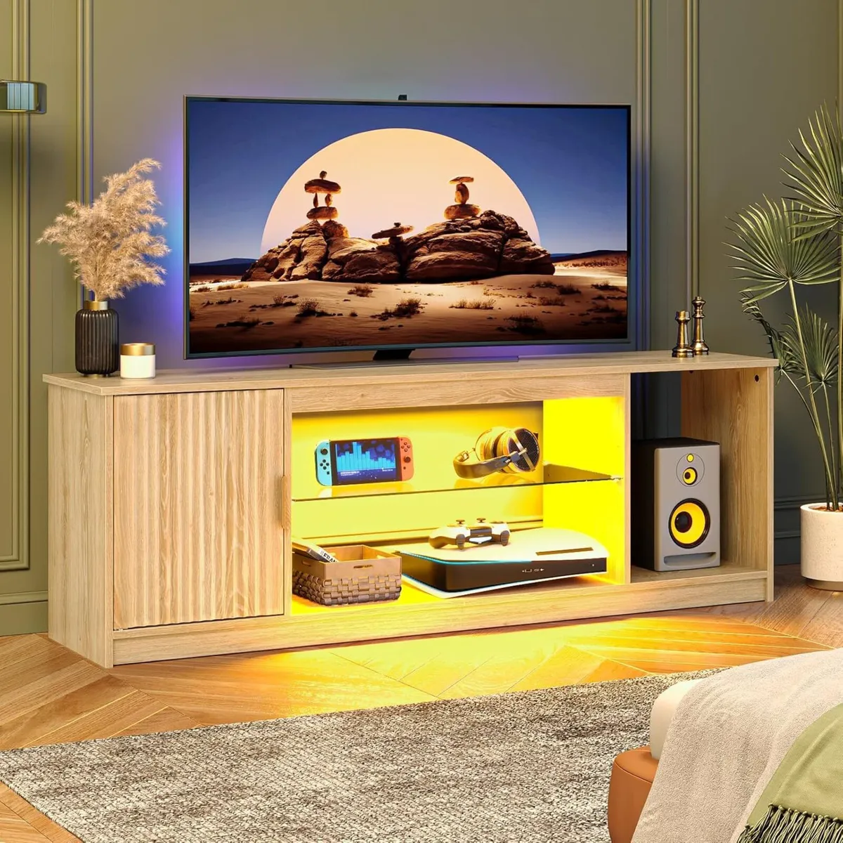 65-inch TV stand gaming media center with glossy - Image 1