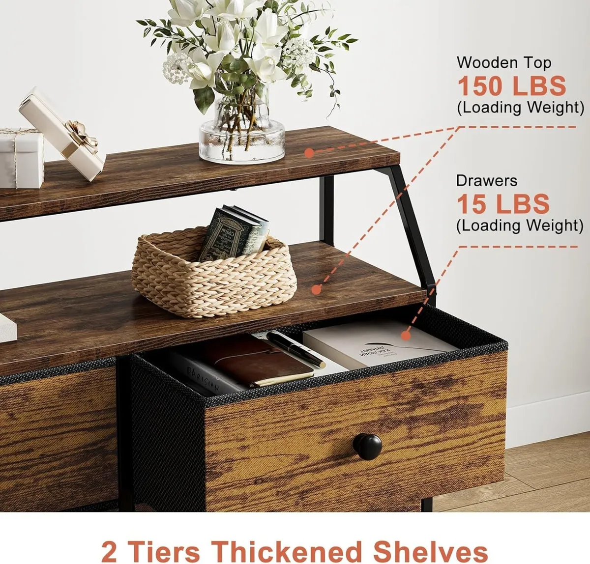 Chest of Drawers with 8 Rustic Brown Dresser for - Image 4