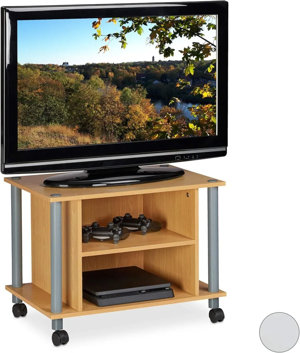 TV Stand on Castors 2 Compartments Rack Mobile - Image 1