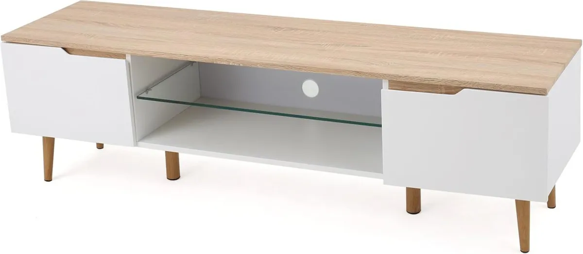Rowan Wood TV Stand White Matte / Oak Finish - Image 1