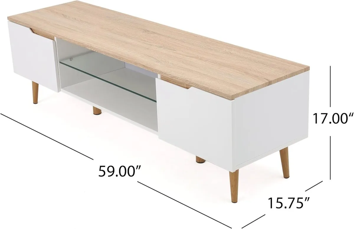Rowan Wood TV Stand White Matte / Oak Finish - Image 3