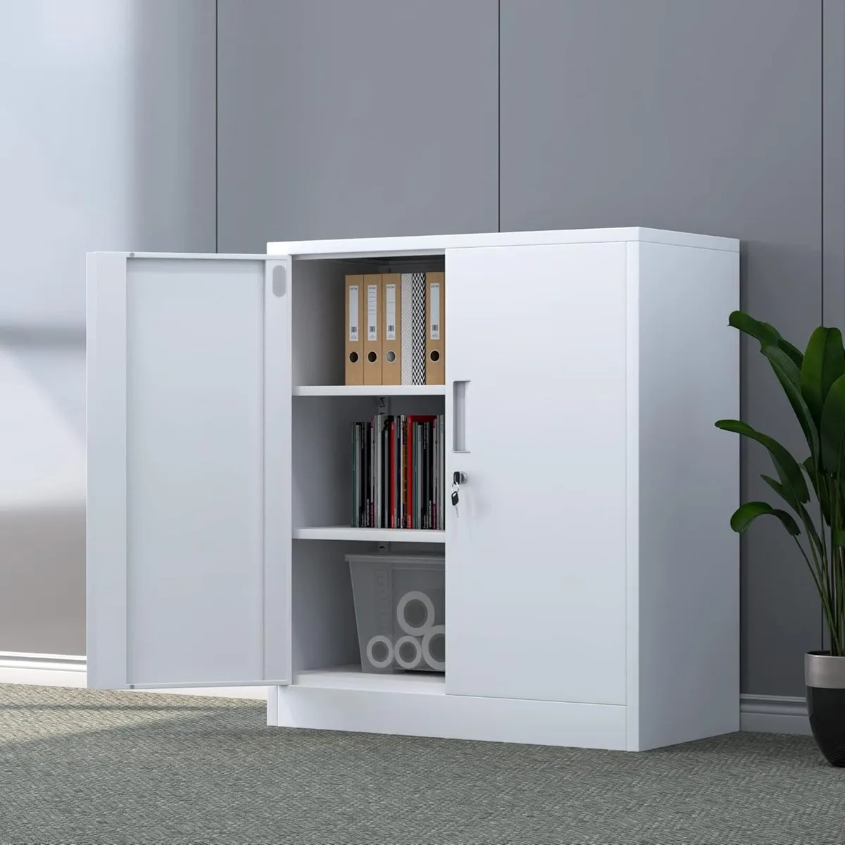 Metal Storage Cabinet with Locking Doors and 2 - Image 2