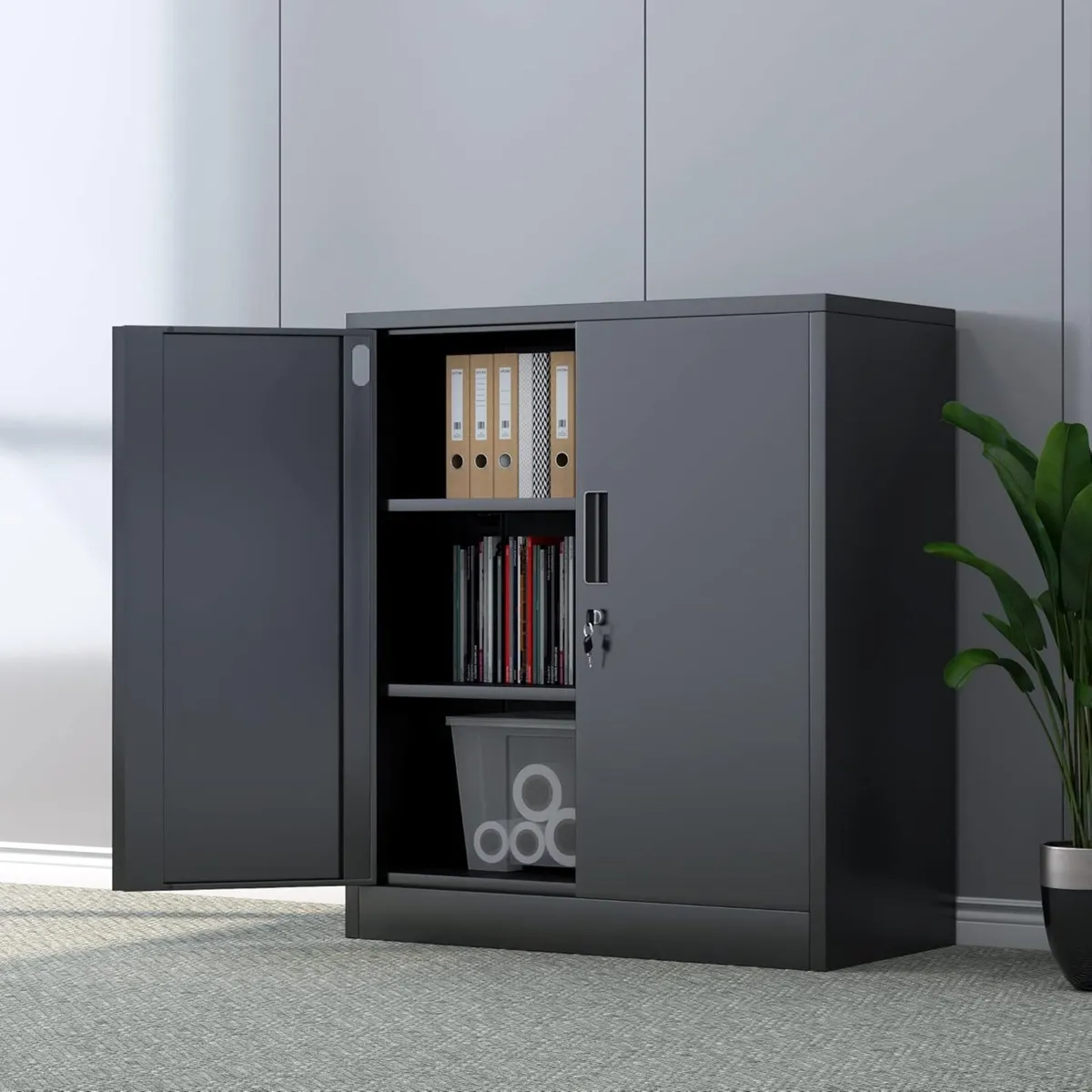 Metal Storage Cabinet with Locking Doors and 2 - Image 2
