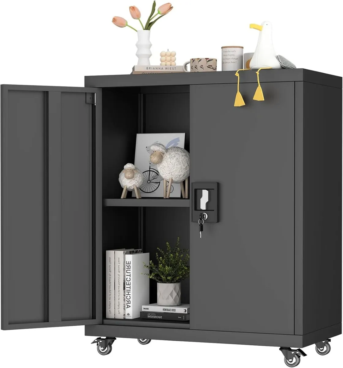 Metal Storage Cupboard with Wheels Tool Garage - Image 1