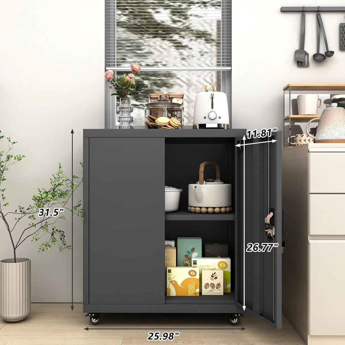 Metal Storage Cupboard with Wheels Tool Garage - Image 3