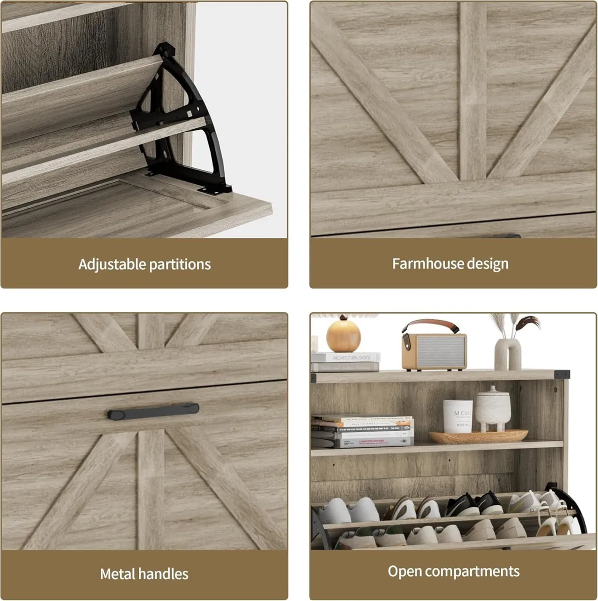 Grey Shoe Storage Cabinet with 2 Flip Drawers and - Image 3