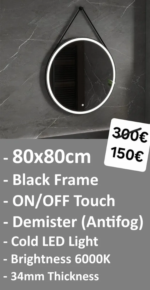 LED Bathroom Mirror 80cm Demister - Image 2