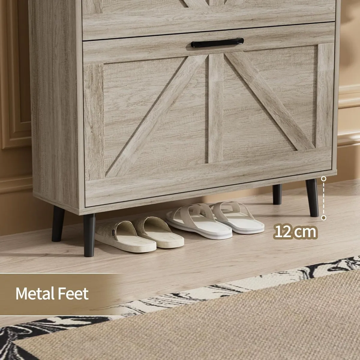 Grey Shoe Storage Cabinet with 2 Flip Drawers and - Image 4