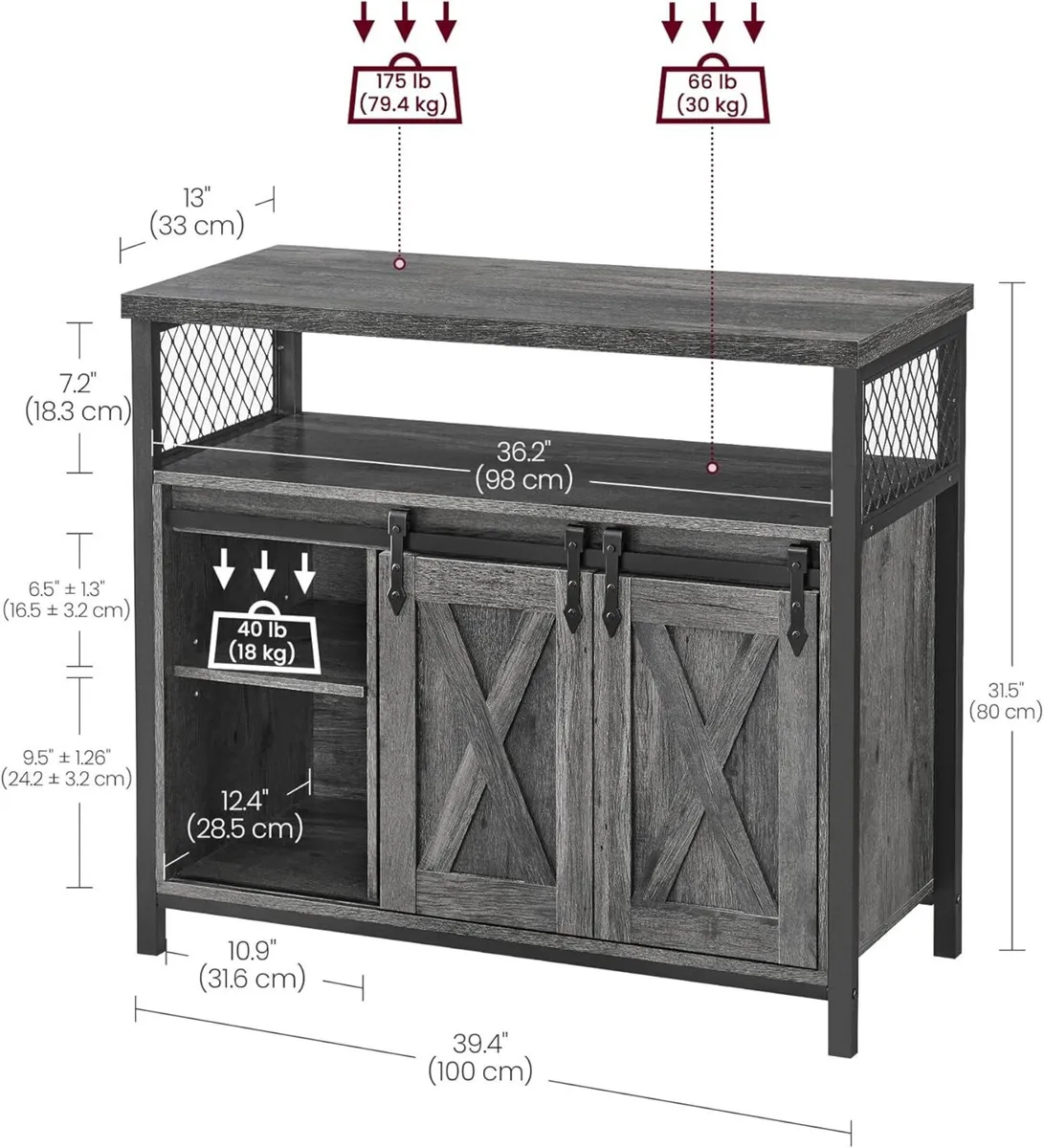 Sideboard Kitchen Cabinet Storage Cupboard with 2 - Image 3