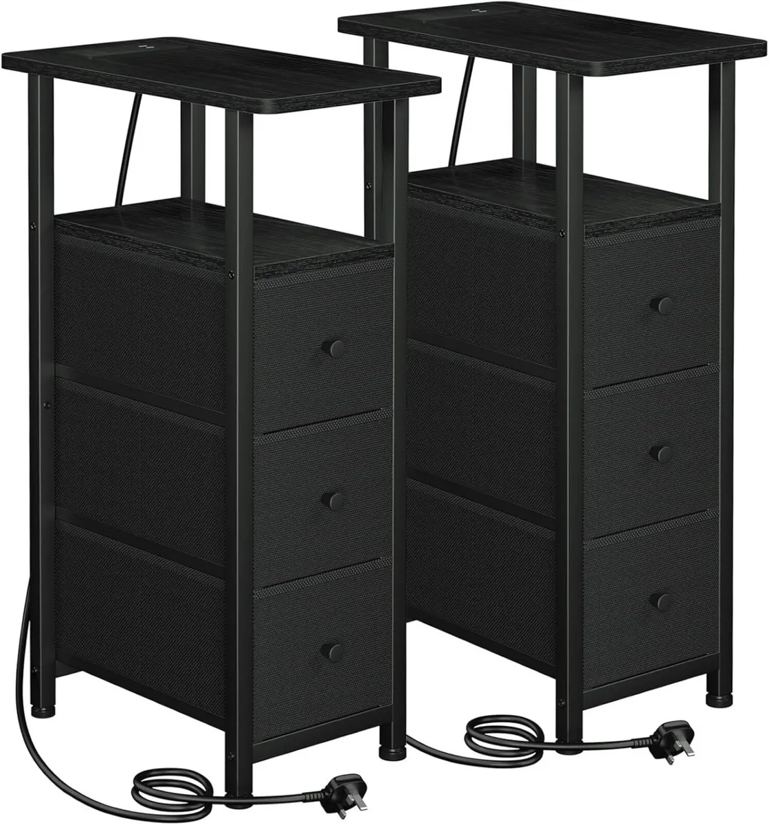 Slim Bedside Table Set of 2 with Charging Station - Image 1