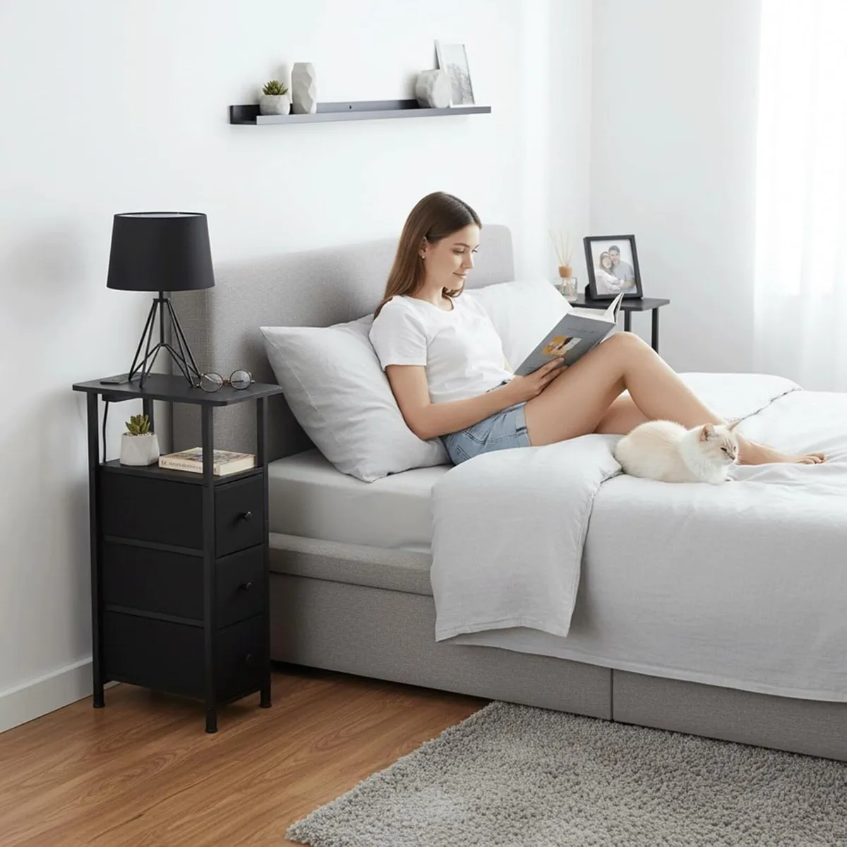 Slim Bedside Table Set of 2 with Charging Station - Image 2