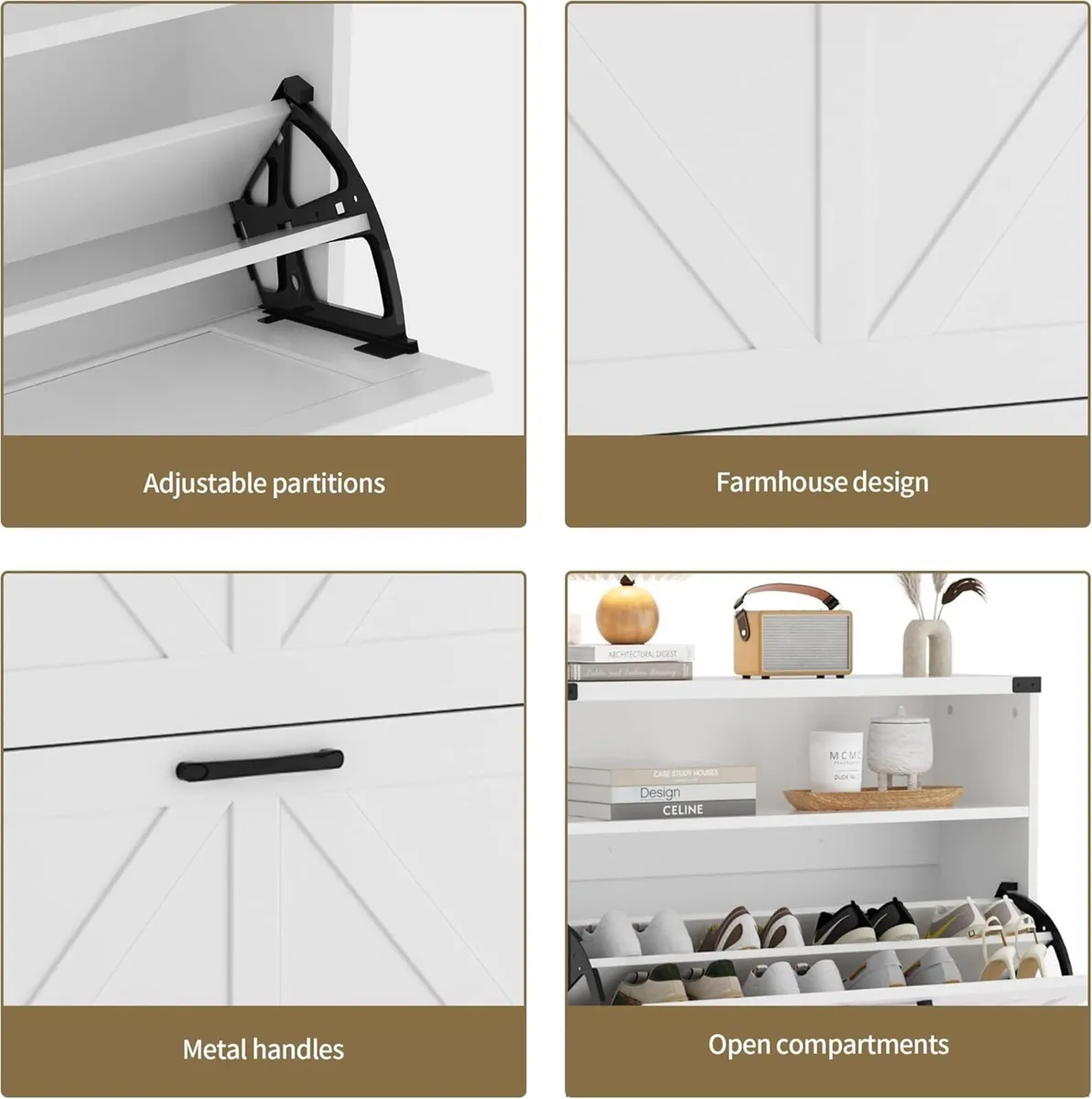 White Shoe Storage Cabinet with 2 Flip Drawers - Image 3