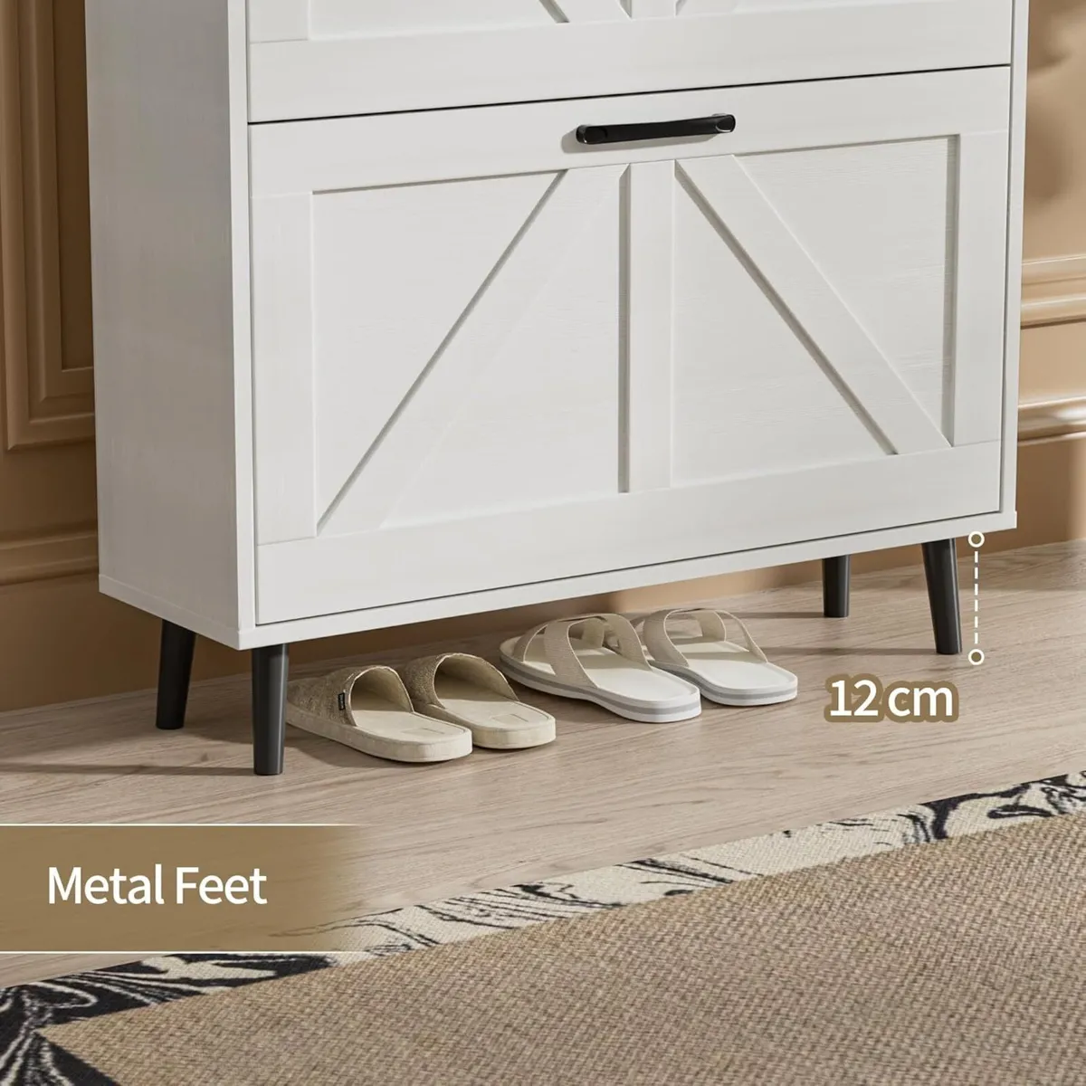 White Shoe Storage Cabinet with 2 Flip Drawers - Image 4