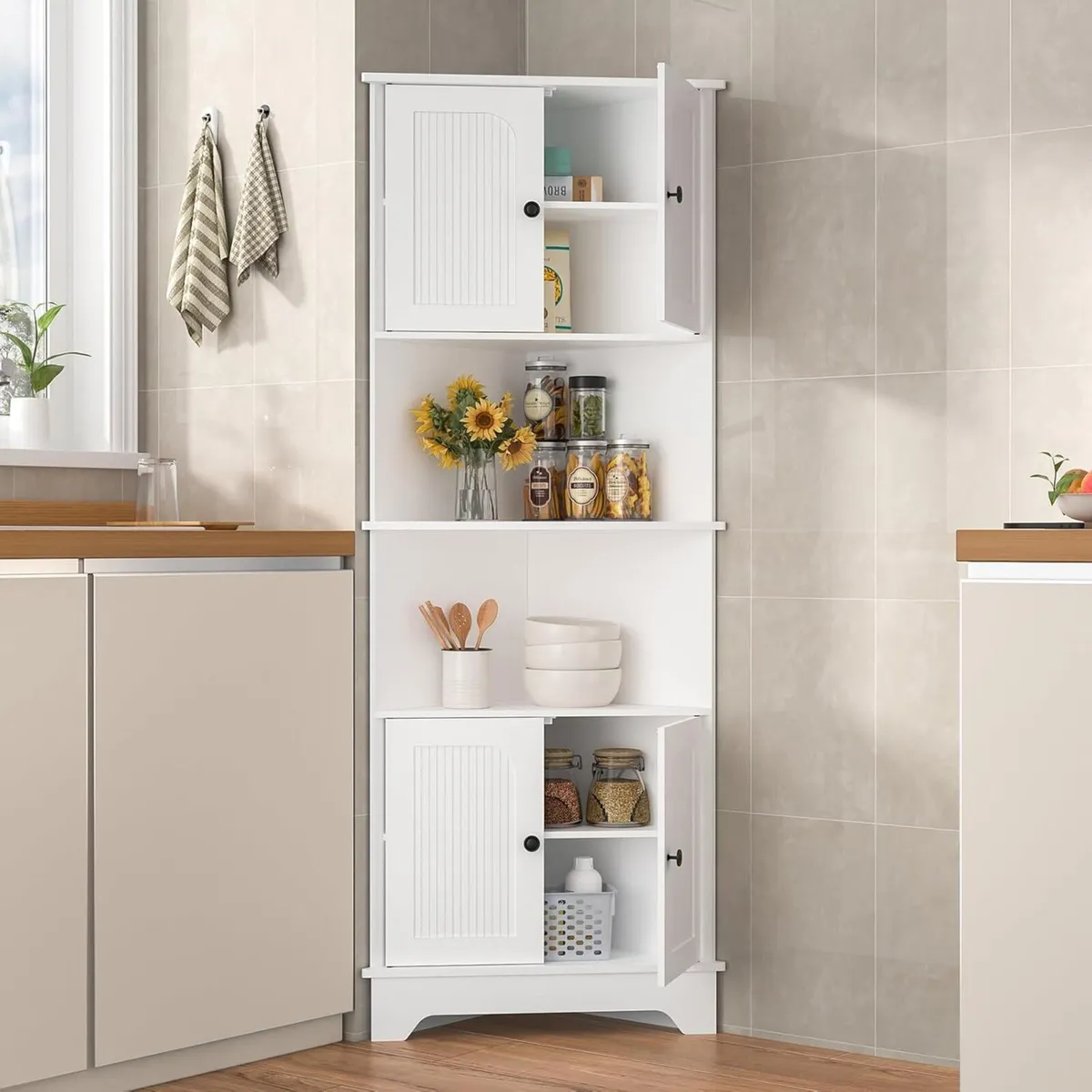 173cm Tall Corner Storage Cabinet Wooden 6-Tier - Image 1