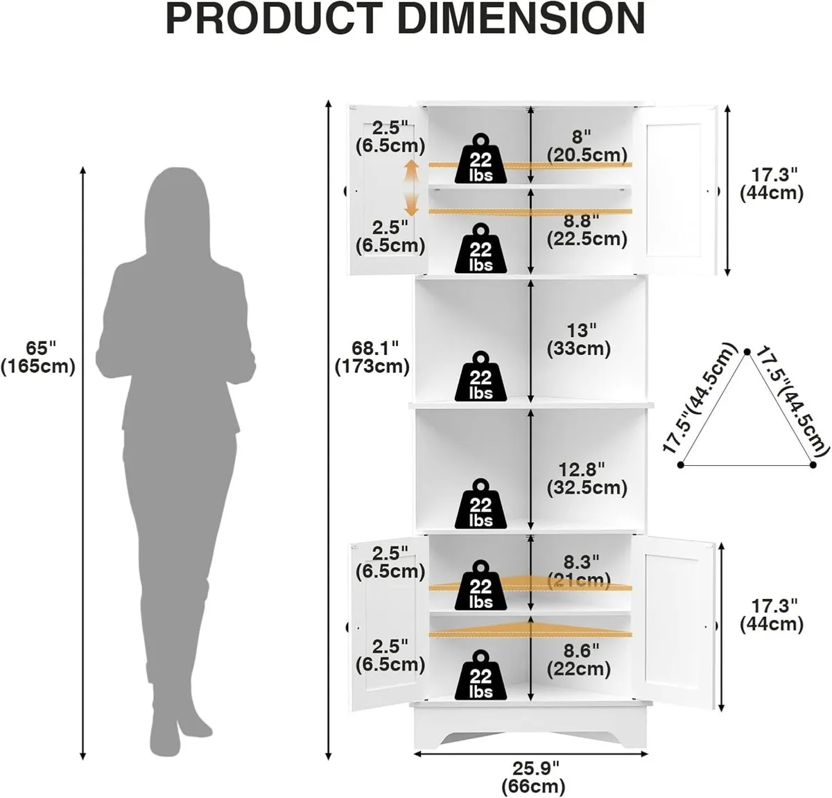 173cm Tall Corner Storage Cabinet Wooden 6-Tier - Image 2