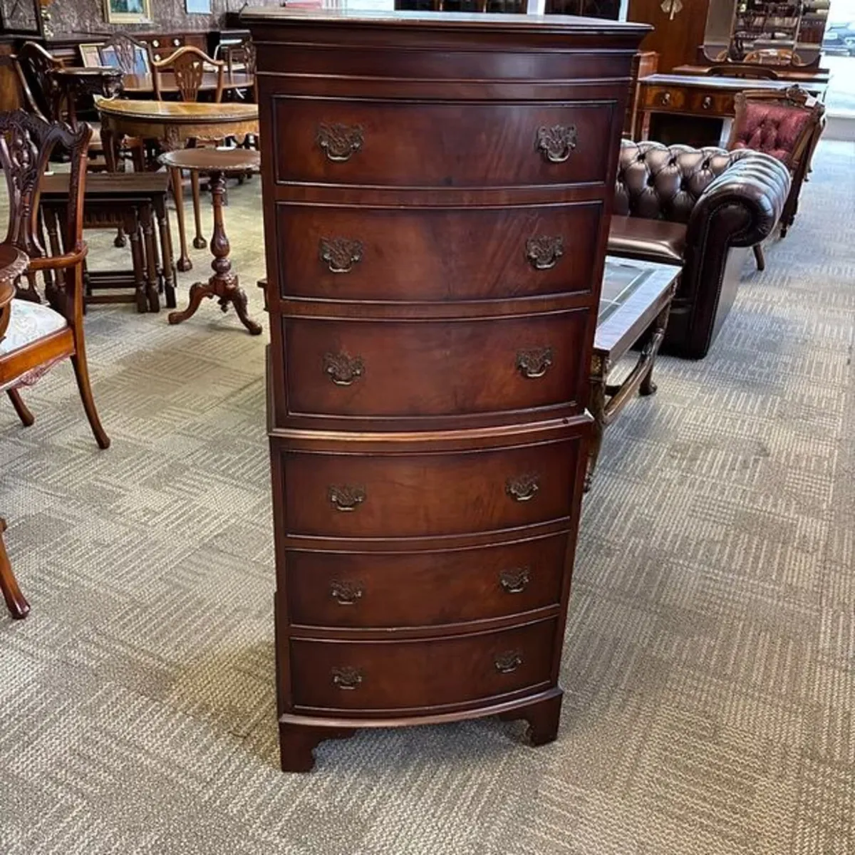 George III style mahogany bow front tallboy chest