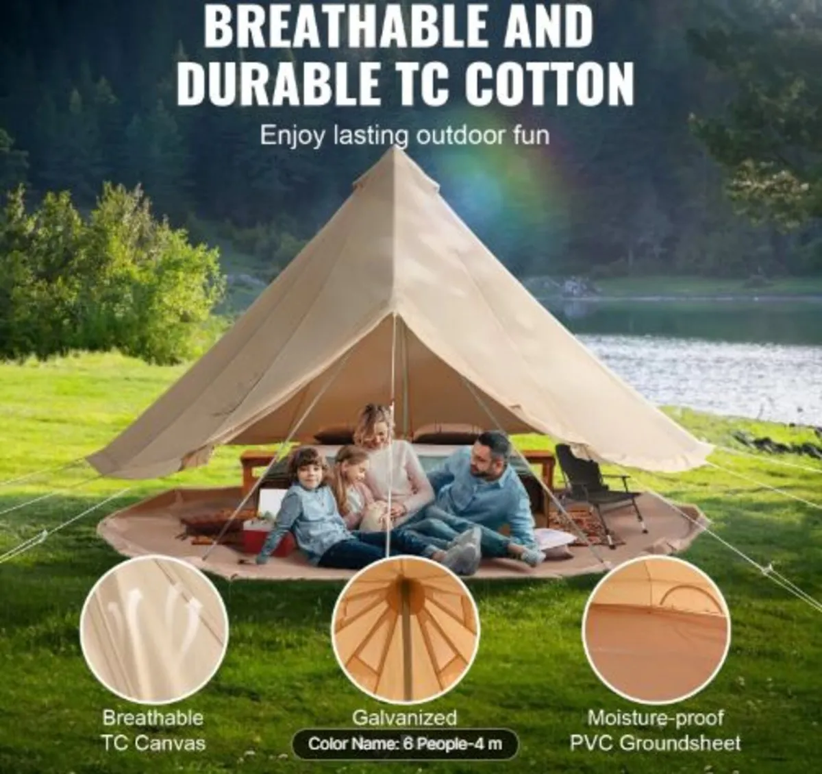 Canvas Bell Tent,4 Seasons 4 m/13.12 ft Yurt Tent - Image 2