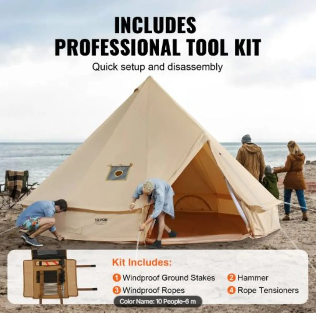 Canvas Bell Tent,4 Seasons 4 m/13.12 ft Yurt Tent - Image 3