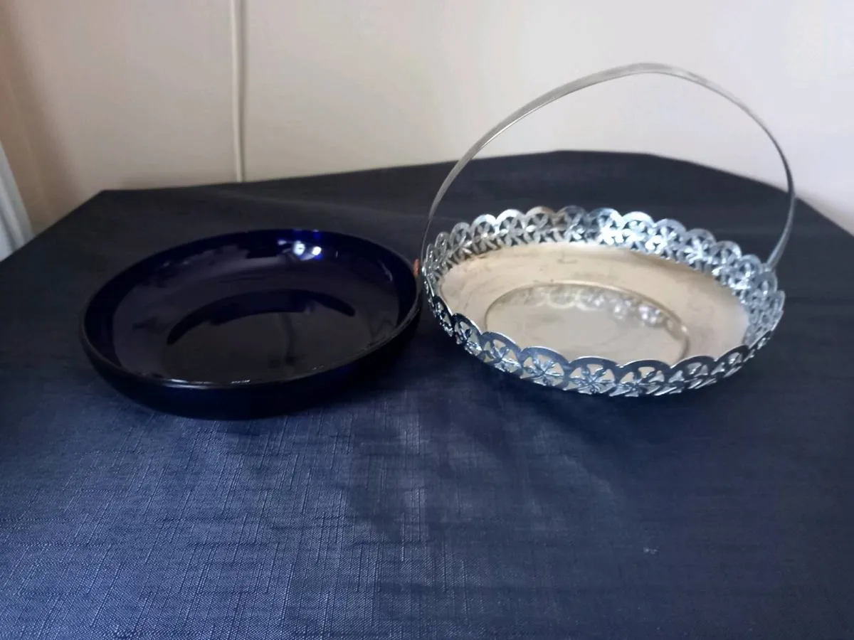 Large Chrome & Cobalt Blue Dish - Image 2
