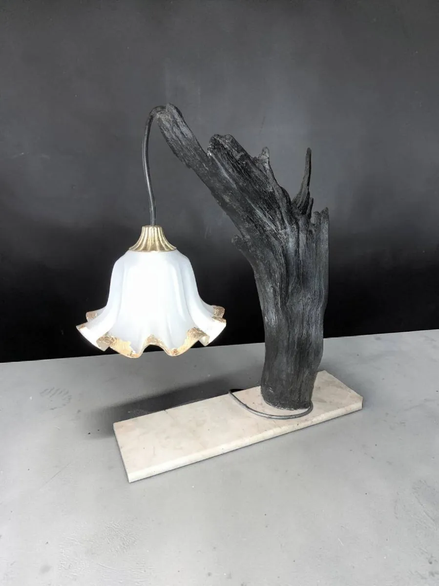 Large bog oak and marble lamp